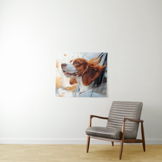 Vrolijke hond in de Wind Art Print Wandkleed (In Situ (horizontaal))