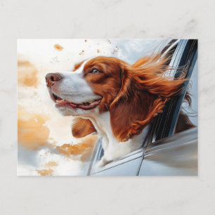 Vrolijke Hond in de Wind Kunstprint Briefkaart