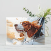 Vrolijke Hond in de Wind Kunstprint Kaart (Staand voorkant)