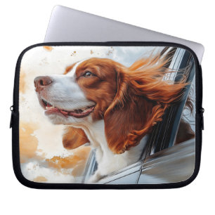 Vrolijke Hond in de Wind Kunstprint Laptop Sleeve