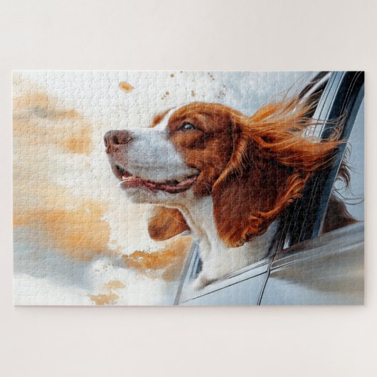 Vrolijke Hond in de Wind Kunstprint Legpuzzel (Horizontaal)