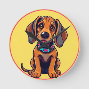 Vrolijke Hond Kleurrijke Cartoon Illustratie Ronde Klok