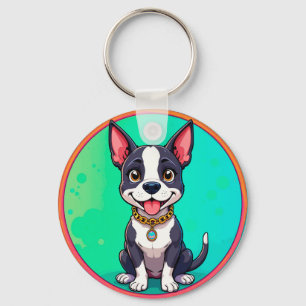 Vrolijke Hond Kleurrijke Cartoon Illustratie Sleutelhanger