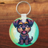 Vrolijke Hond Kleurrijke Cartoon Illustratie Sleutelhanger (Achterkant)