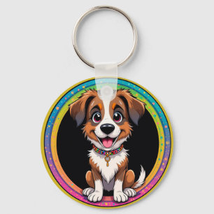 Vrolijke Hond Kleurrijke Cartoon Illustratie Sleutelhanger