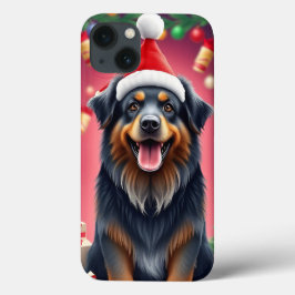 Vrolijke hond met een rode kerstmuts Case-Mate iPhone case