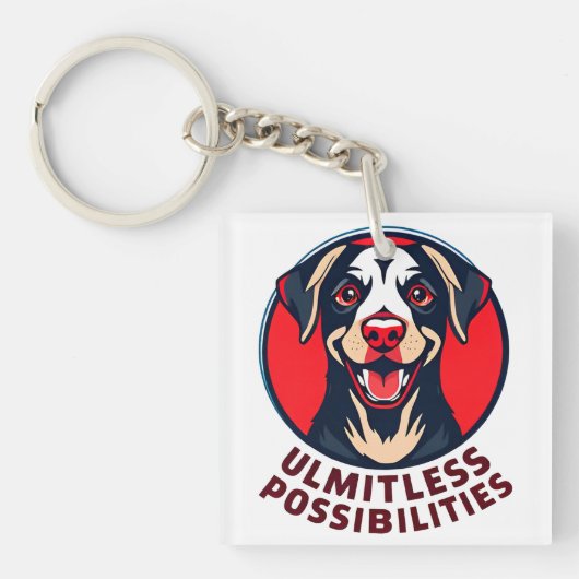Vrolijke Hond met Opbeurende Inspirerende Tekst Sleutelhanger (voorkant)