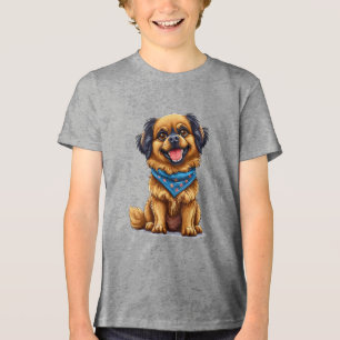 Vrolijke hond met pluizige, gouden vacht Tri-Blend shirt