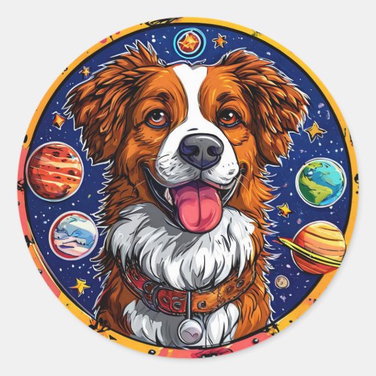 Vrolijke hond Mooie Ruimte Dier Kunst Ronde Sticker (Voorkant)