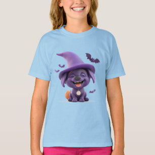 Vrolijke hond verkleed als heks te midden van Hall T-shirt