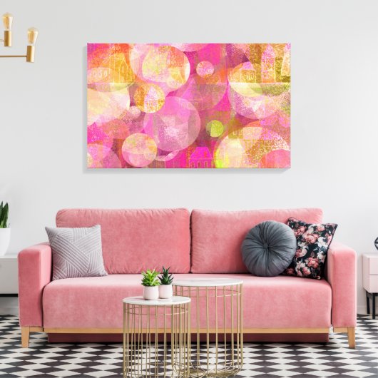 vrolijke huizen canvas afdruk (Insitu (Woonkamer))