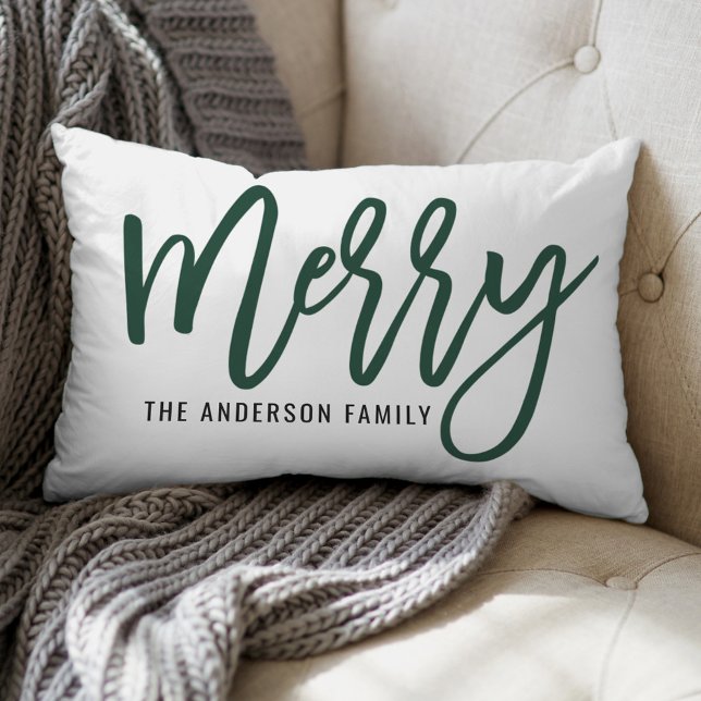 Vrolijke Hunter Groen Script Familie Kerstmis Kussen (Creator heeft geüpload)