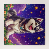 Vrolijke Husky Tegen Sterrenhemel Legpuzzel (Horizontaal)