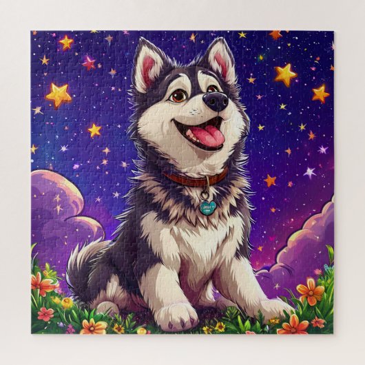Vrolijke Husky Tegen Sterrenhemel Legpuzzel (Verticaal)