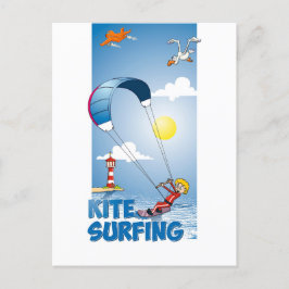 Vrolijke illustratie van een kite surfer briefkaart