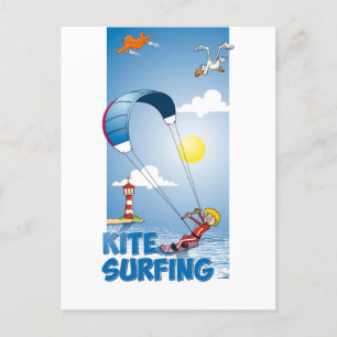 Vrolijke illustratie van een kite surfer briefkaart