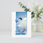 Vrolijke illustratie van een kite surfer briefkaart (Staand voorkant)