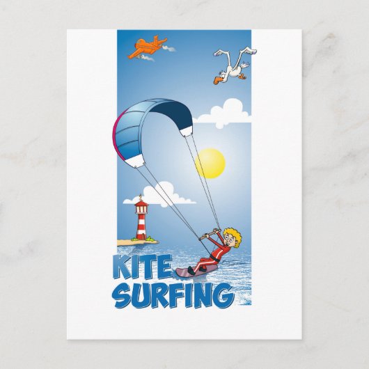 Vrolijke illustratie van een kite surfer briefkaart (Voorkant)