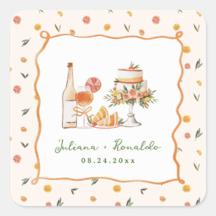 Vrolijke Italiaanse Citrus Bruiloft Vierkante Sticker