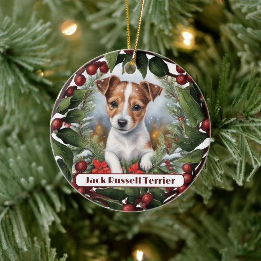 Vrolijke Jack Russel, personaliseer Kerstmis Keramisch Ornament (Boom)