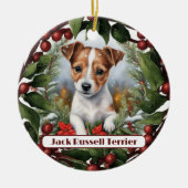 Vrolijke Jack Russel, personaliseer Kerstmis Keramisch Ornament (Voorkant)