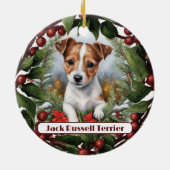 Vrolijke Jack Russel, personaliseer Kerstmis Keramisch Ornament (Achterkant)