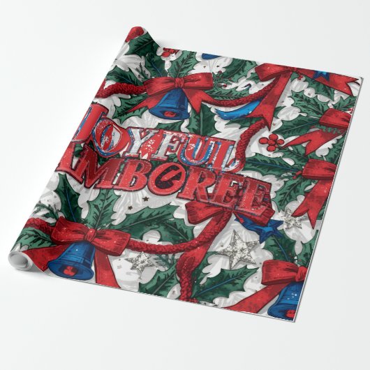 Vrolijke Jamboree Maximalist Holiday Cadeaupapier (Uitgerold)