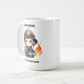 Vrolijke jonge brandweerman klaar om te vechten koffiemok (Voorkant links)