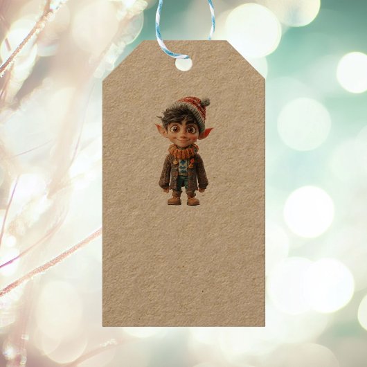 Vrolijke Jongen Kerst Elf Kraft Gift Labels Cadeaulabel