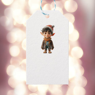 Vrolijke Jongen Kerst Elf Witte Gift Labels Cadeaulabel