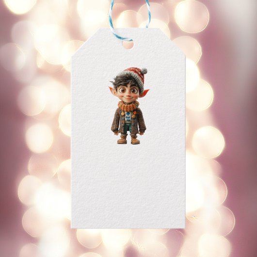 Vrolijke Jongen Kerst Elf Witte Gift Labels Cadeaulabel