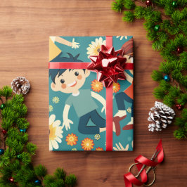 Vrolijke jongens bloemenpatroon op maat cadeaupapier