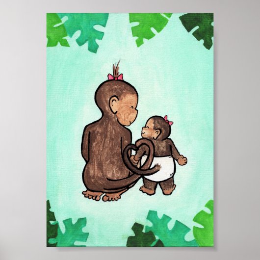 Vrolijke Jungle Apen Kunstprint - Apenzusters Poster (Voorkant)