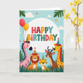Vrolijke Jungle Vrienden Kaart (Gele Bloem)