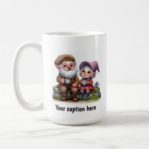 Vrolijke kabouters genieten van een koffiepauze koffiemok