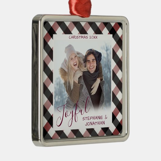 Vrolijke kalligrafie Buffalo Gecontroleerde foto K Metalen Ornament (Rechts)