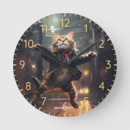 Vrolijke kat dansen in de regen ronde klok