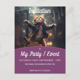 Vrolijke kat dansen in de regen uitnodiging briefkaart