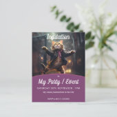 Vrolijke kat dansen in de regen uitnodiging briefkaart (Staand voorkant)