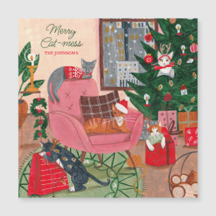 Vrolijke Kat-rommel katten Kerst magnetische kaart