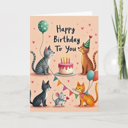 Vrolijke Kattenfeestkaart Kaart (Voorkant)