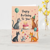 Vrolijke Kattenfeestkaart Kaart (Gele Bloem)