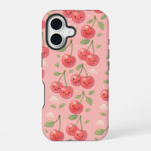 Vrolijke Kawaii Cherry Patroon Illustratie iPhone 16 Hoesje