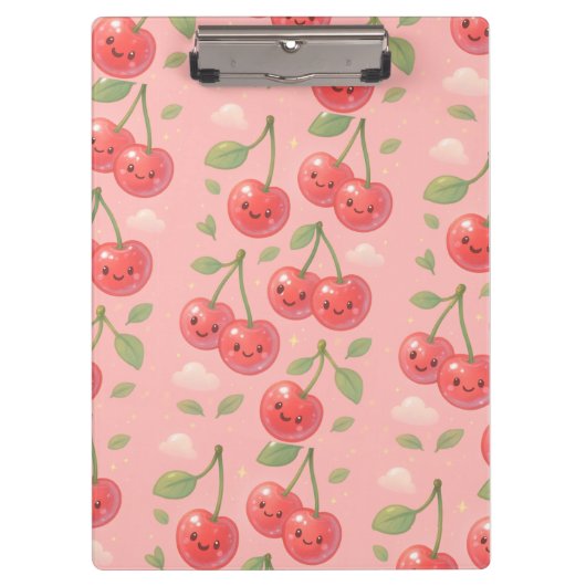 Vrolijke Kawaii Cherry Patroon Illustratie Klembord (Voorkant)