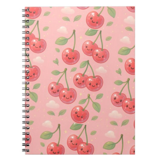Vrolijke Kawaii Cherry Patroon Illustratie Notitieboek (Voorkant)