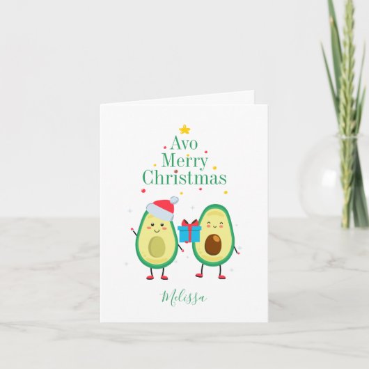 Vrolijke kerst avocado gepersonaliseerde illustrat notitiekaartje (Voorkant)