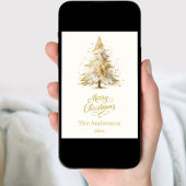 Vrolijke kerst beige boom foto jaar in de review feestdagen kaart