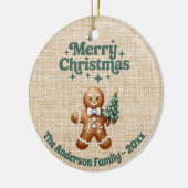 Vrolijke Kerst Beige Burlap Gingerbread Man Keramisch Ornament (Links)