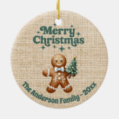 Vrolijke Kerst Beige Burlap Gingerbread Man Keramisch Ornament (Achterkant)