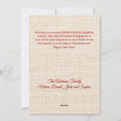 Vrolijke kerst beige jute retro uil foto kaart (Achterkant)